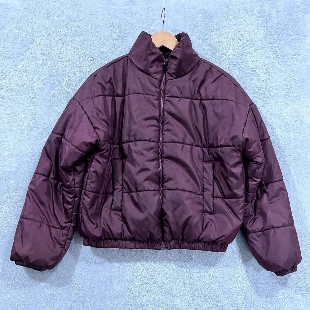 Abound Bomber Jacket Crop Womens Xs Burgundy Long Sleeves Full Zip Insulated